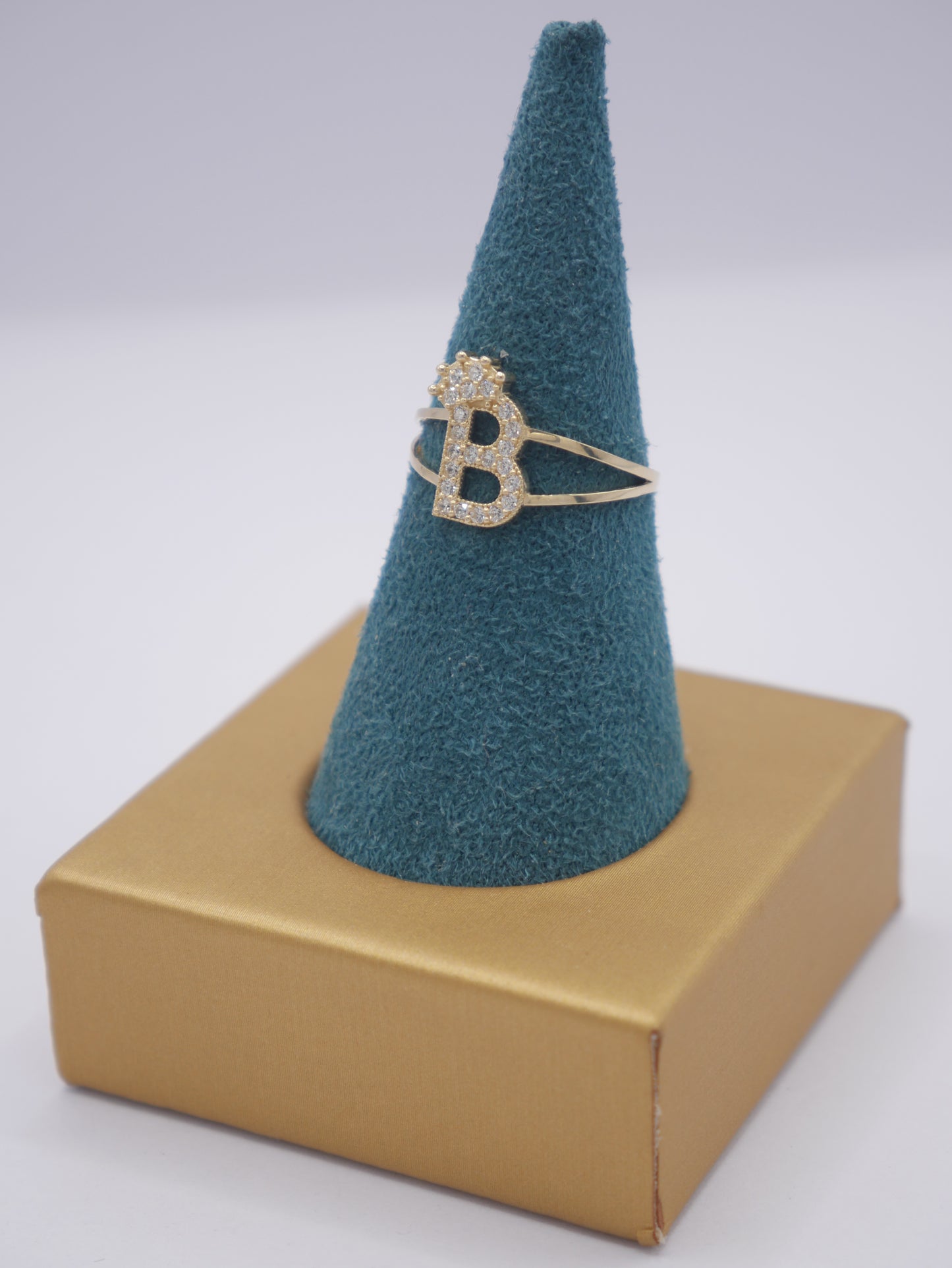 New 14K CZ Initial B Gold Ring I.J™