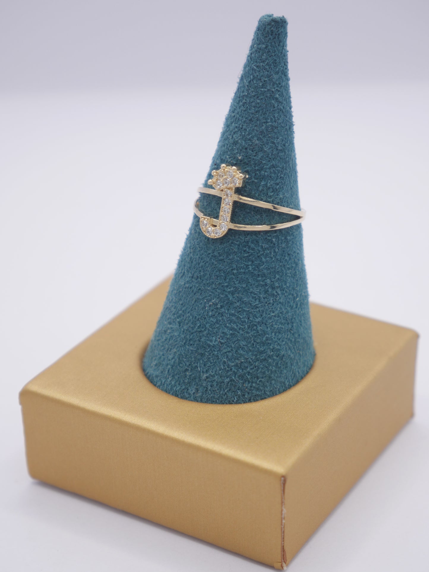 New 14K CZ Initial J Gold Ring I.J™