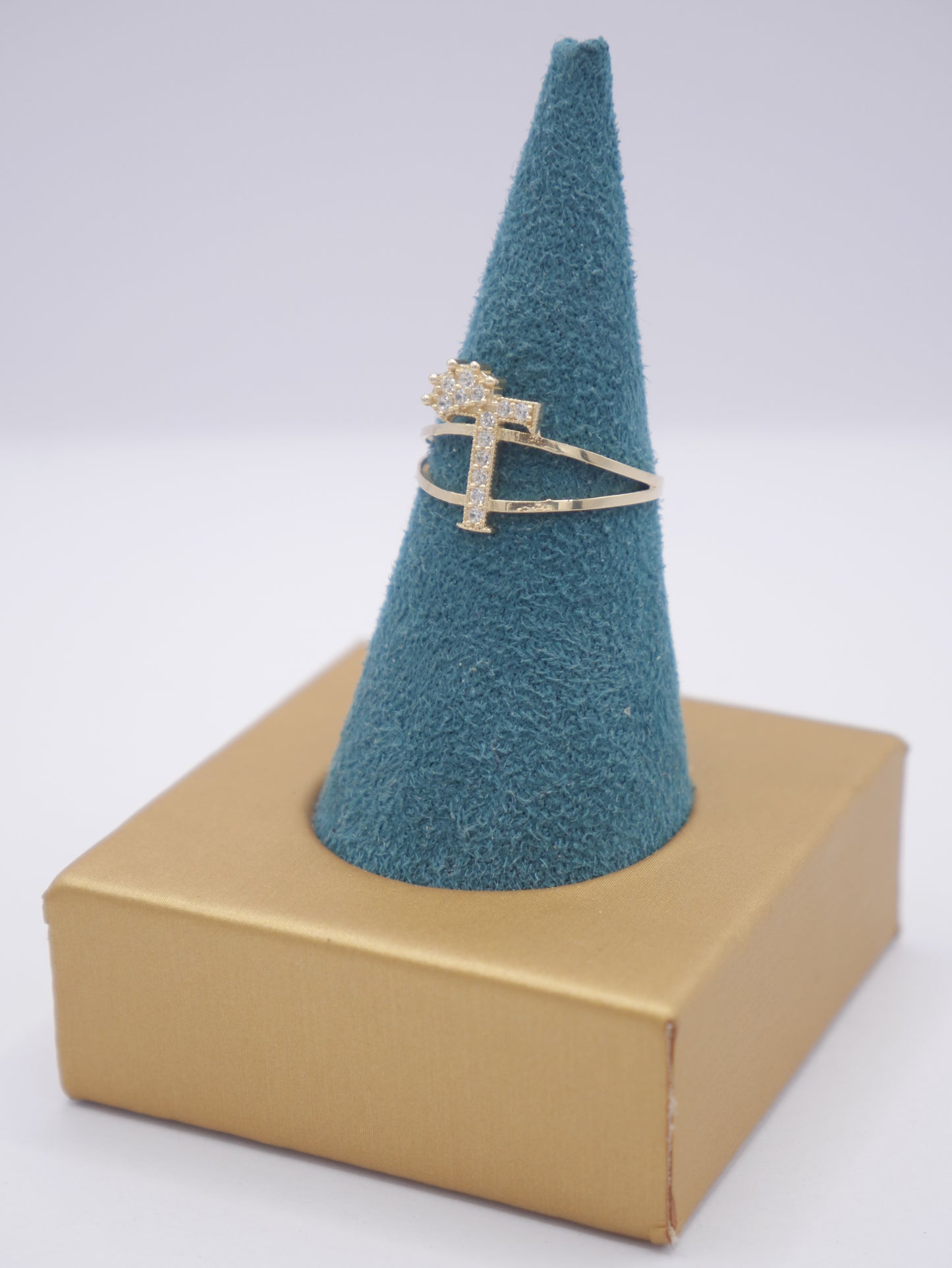 New 14K CZ Initial T Gold Ring I.J™