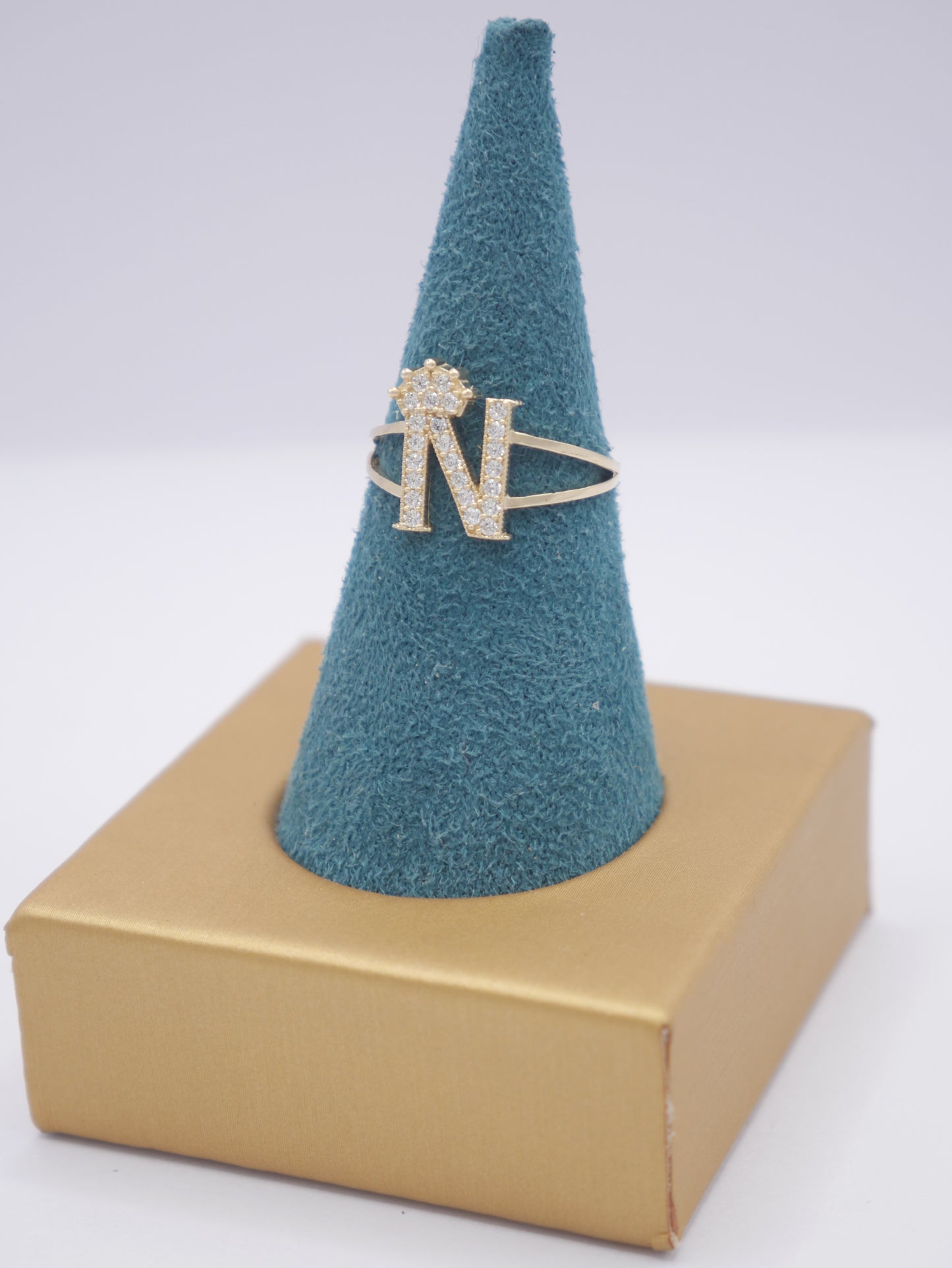 New 14K CZ Initial N Gold Ring I.J™