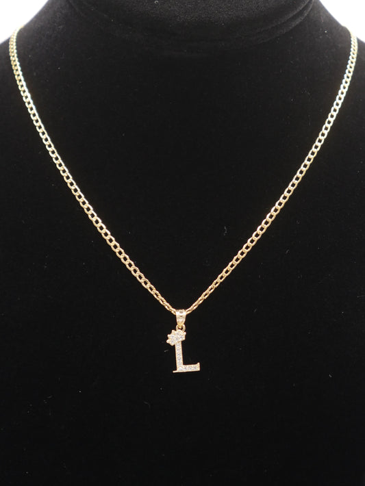 New 14K CZ Letter L And Cuban Chain I.J™