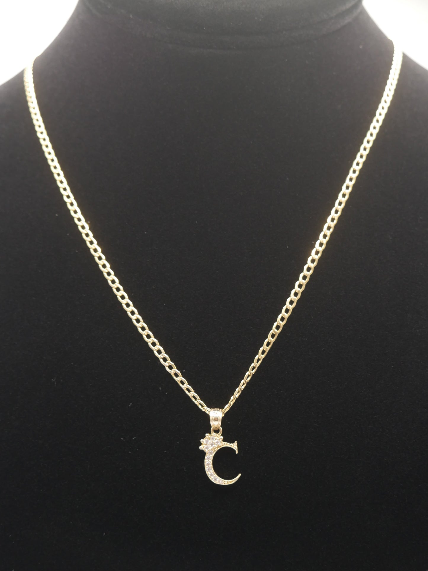 New 14K CZ Letter C And Cuban Chain I.J™