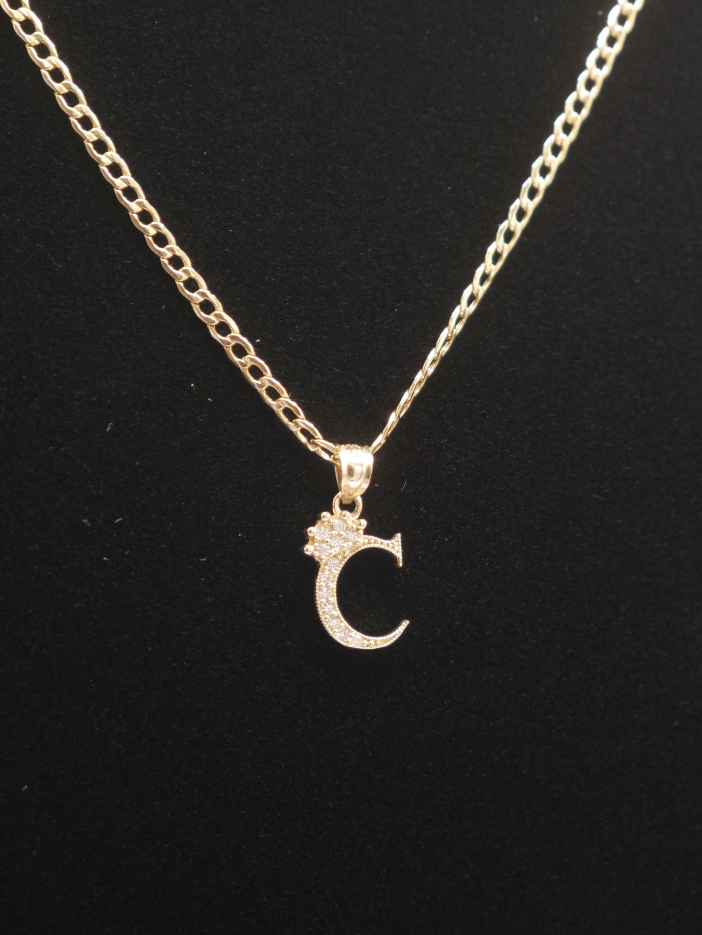 New 14K CZ Letter C And Cuban Chain I.J™