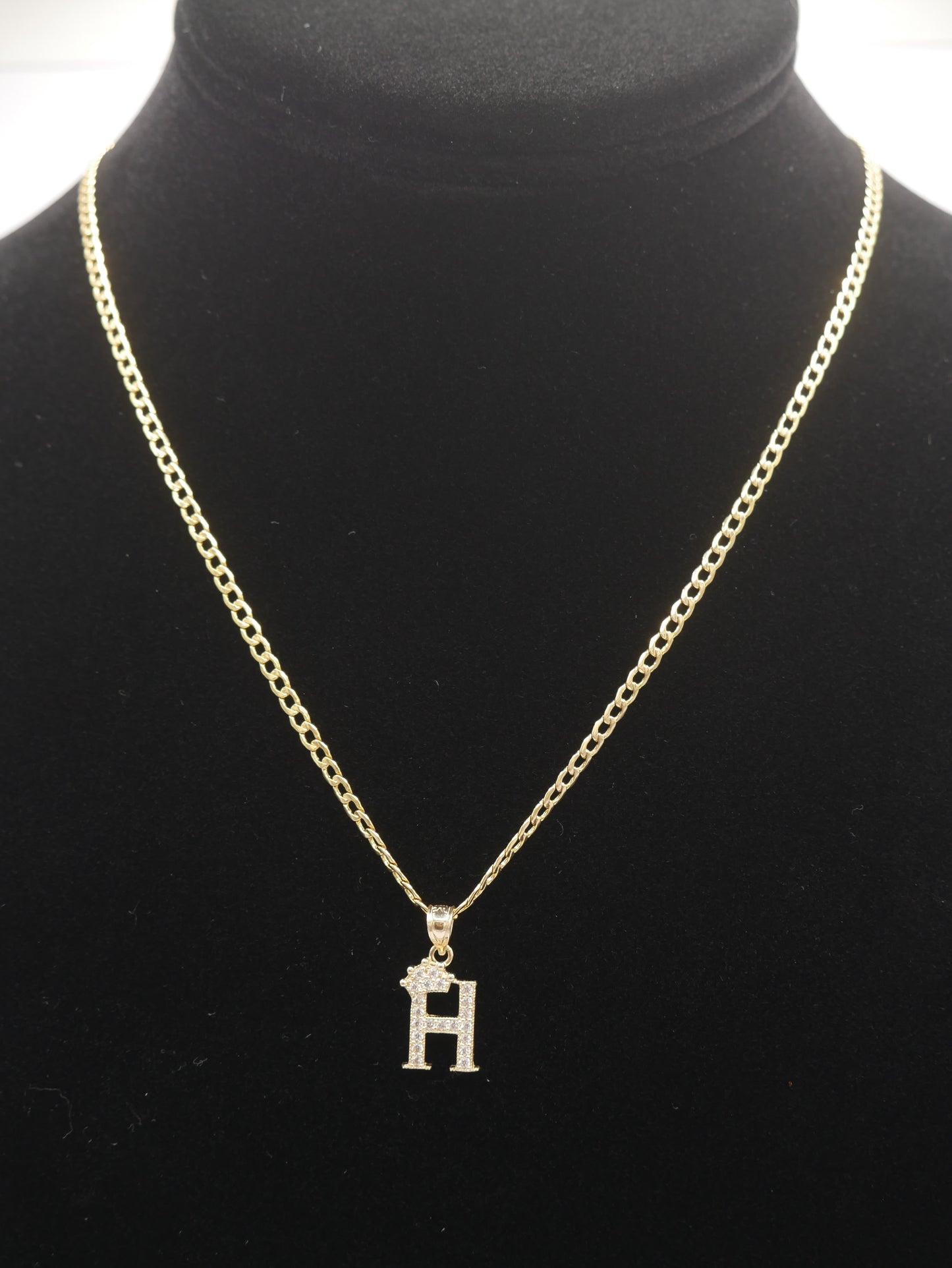 New 14K CZ Letter H And Cuban Chain I.J™