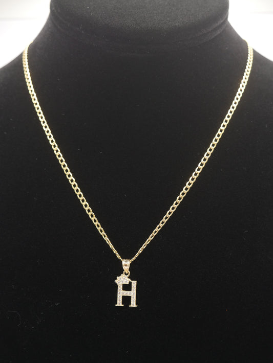 New 14K CZ Letter H And Cuban Chain I.J™