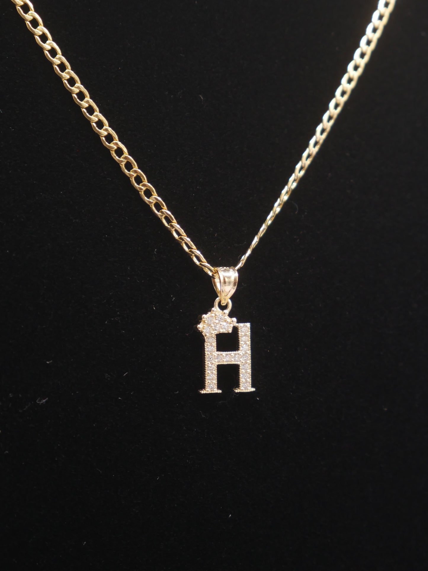 New 14K CZ Letter H And Cuban Chain I.J™