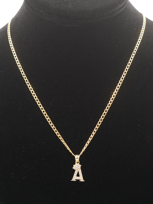 New 14K CZ Letter A And Cuban Chain I.J™