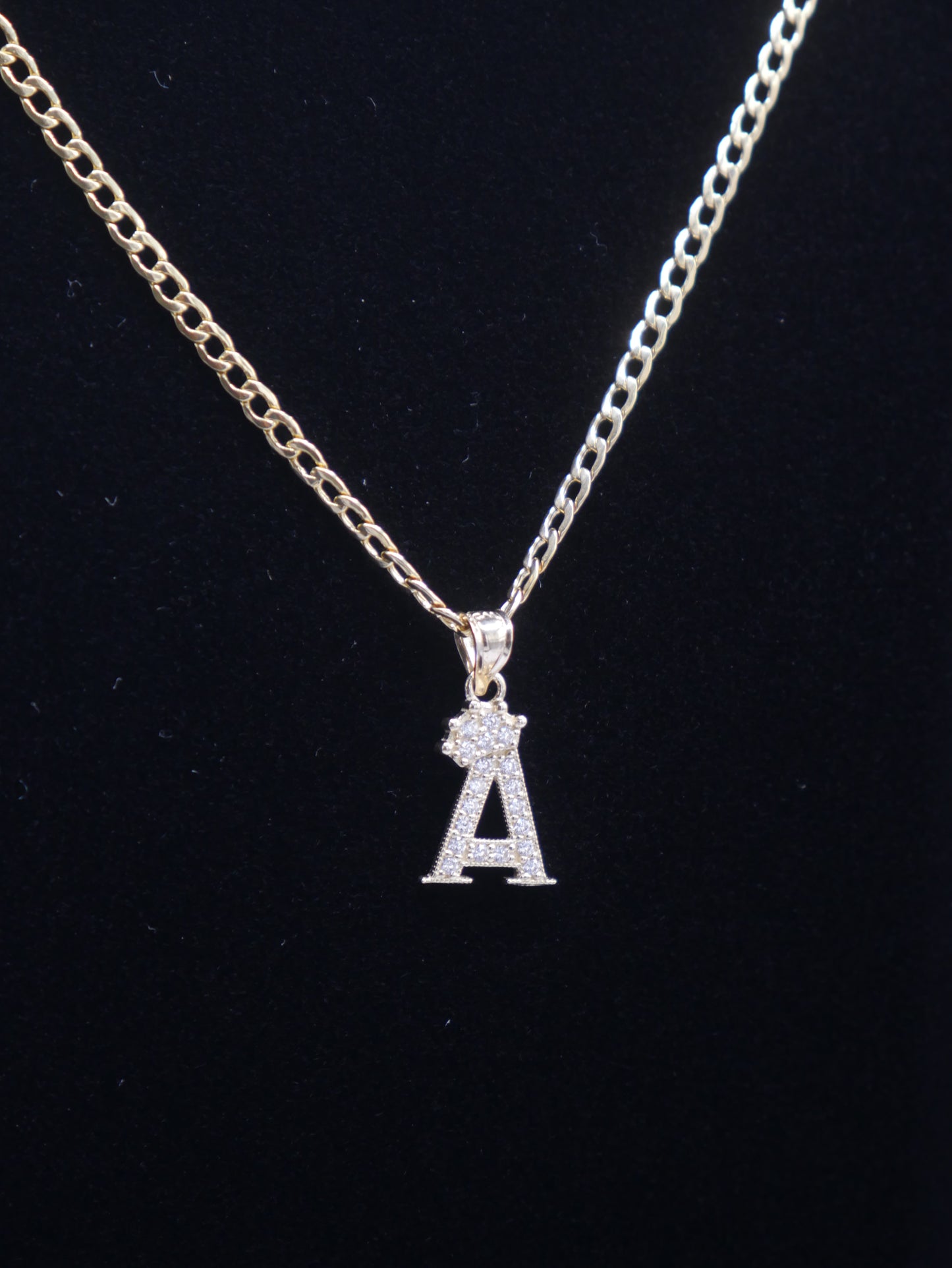 New 14K CZ Letter A And Cuban Chain I.J™