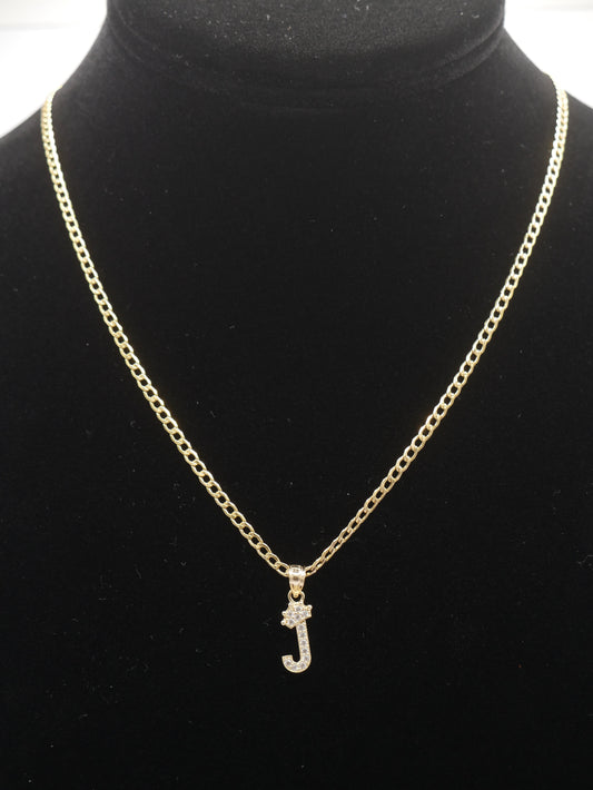 New 14K CZ Letter J And Cuban Chain I.J™