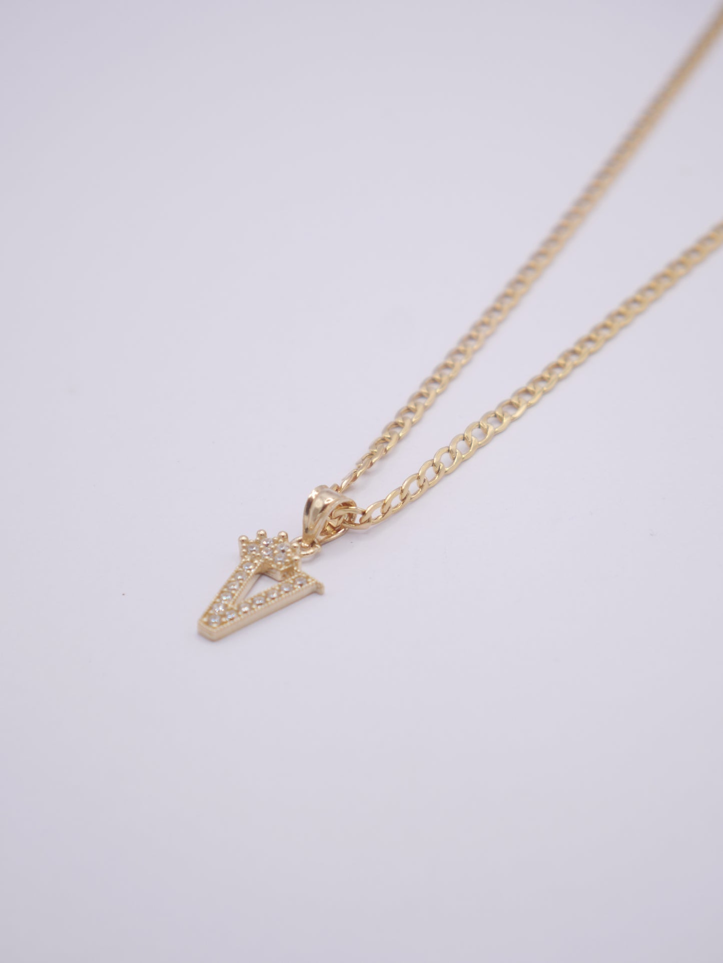 New 14K CZ Letter V And Cuban Chain I.J™