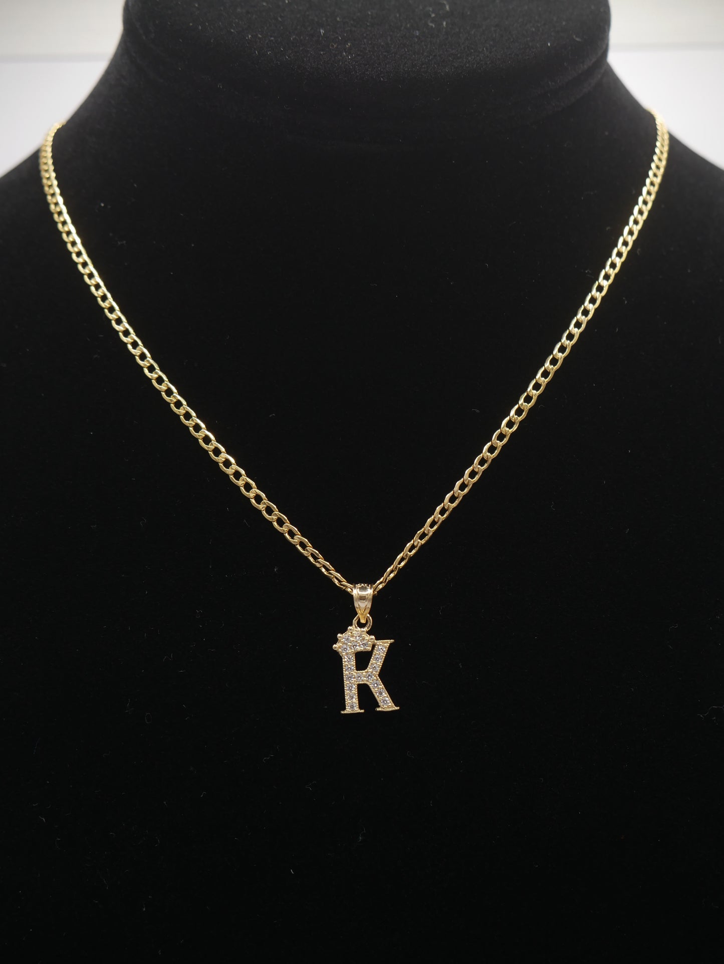New 14K CZ Letter K And Cuban Chain I.J™