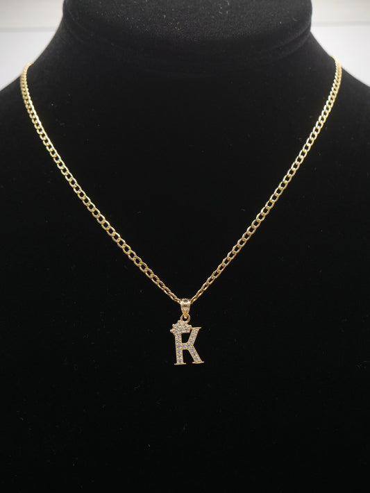 New 14K CZ Letter K And Cuban Chain I.J™