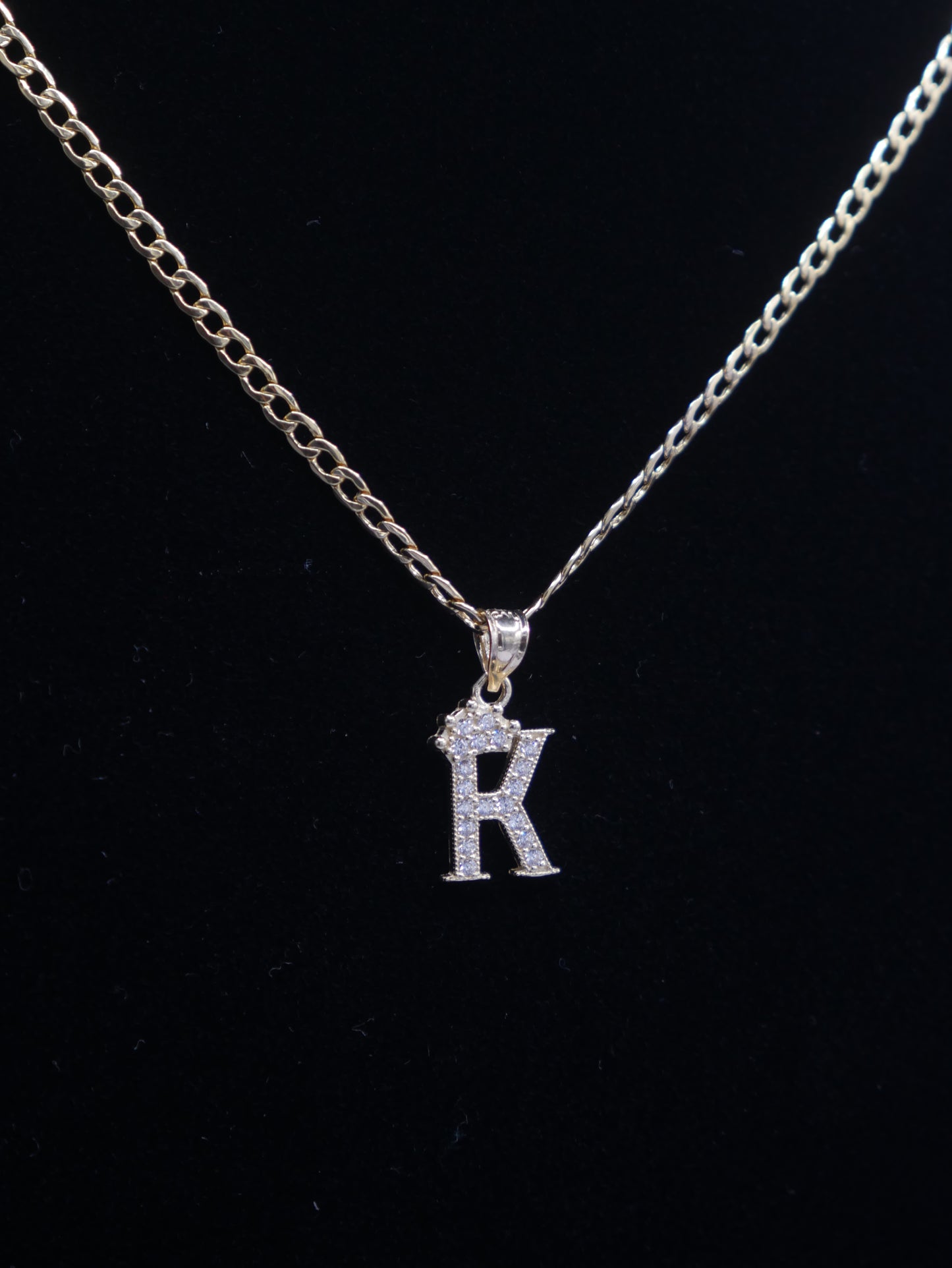 New 14K CZ Letter K And Cuban Chain I.J™
