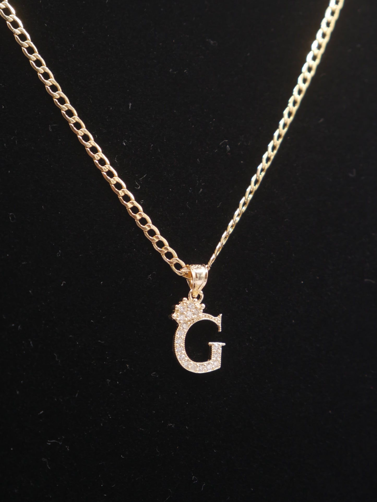 New 14K CZ Letter G And Cuban Chain I.J™