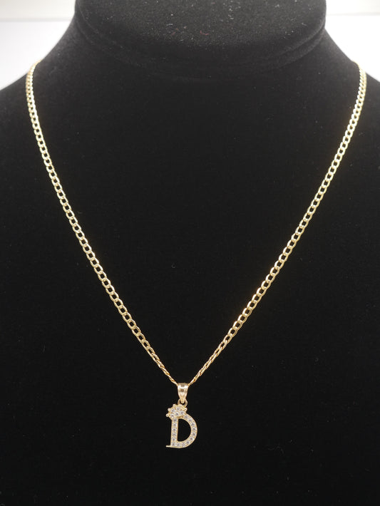 New 14K CZ Letter D And Cuban Chain I.J™