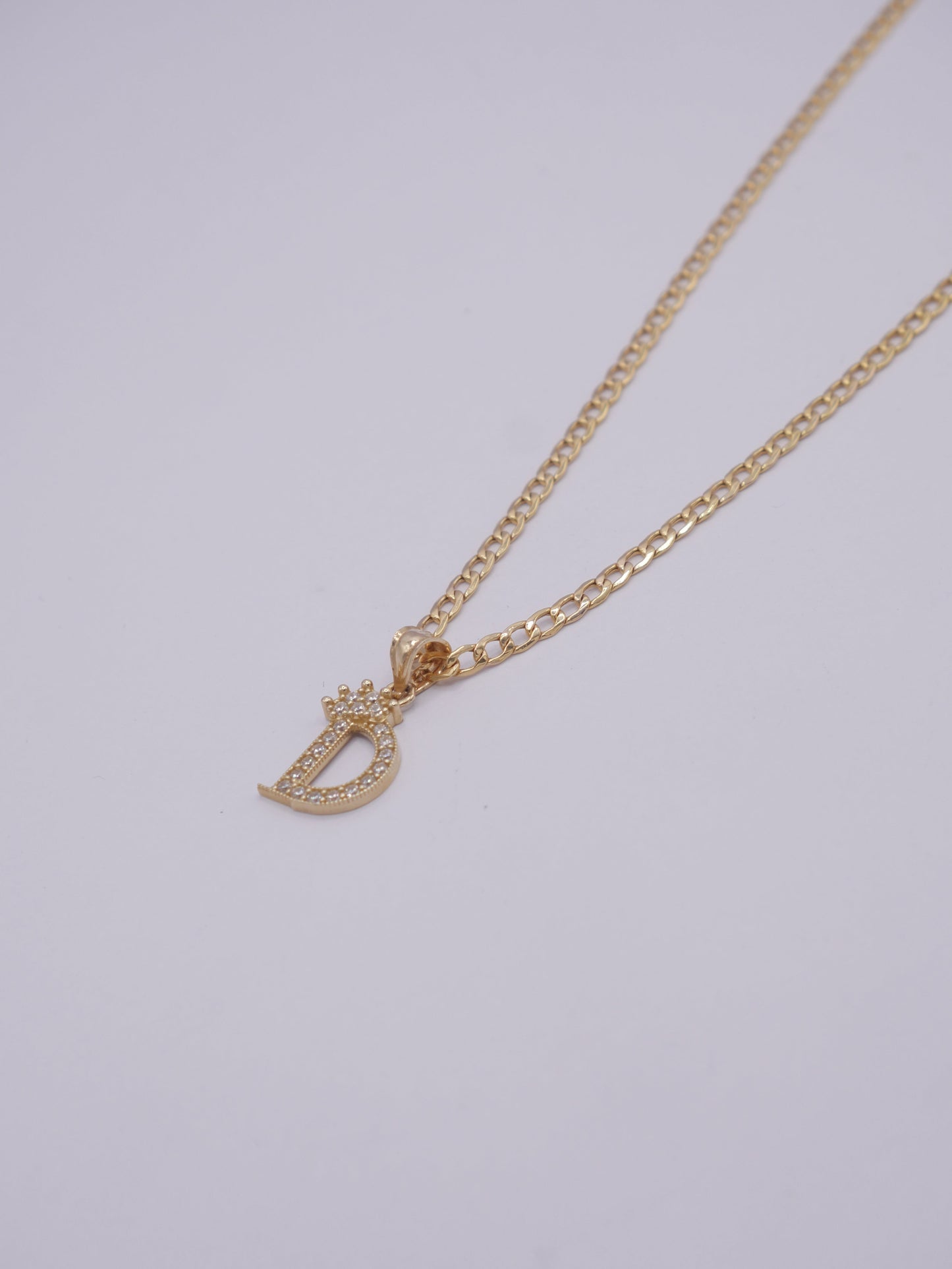 New 14K CZ Letter D And Cuban Chain I.J™