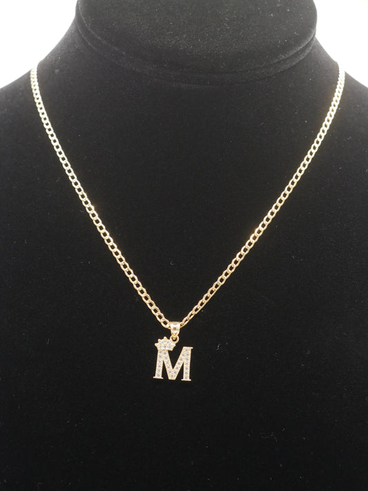 New 14K CZ Letter M And Cuban Chain I.J™
