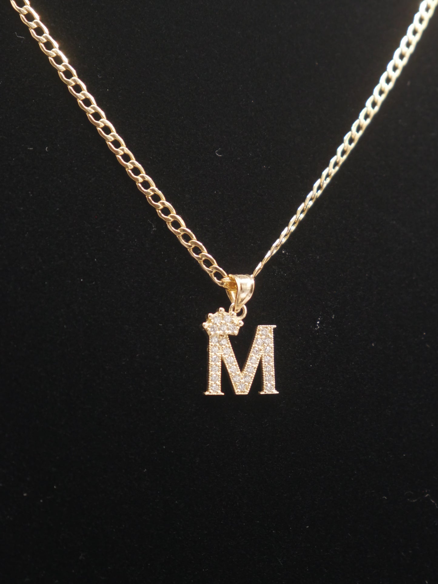New 14K CZ Letter M And Cuban Chain I.J™