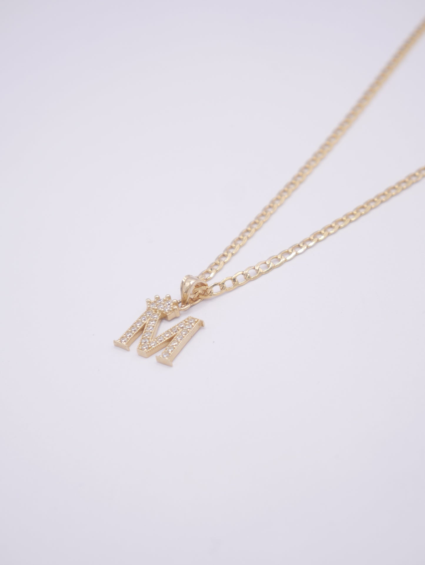 New 14K CZ Letter M And Cuban Chain I.J™