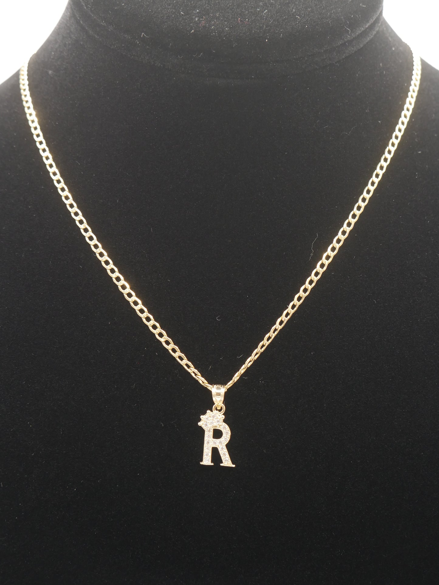 New 14K CZ Letter R And Cuban Chain I.J™