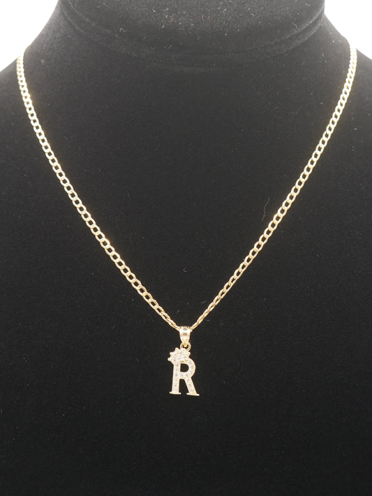 New 14K CZ Letter R And Cuban Chain I.J™