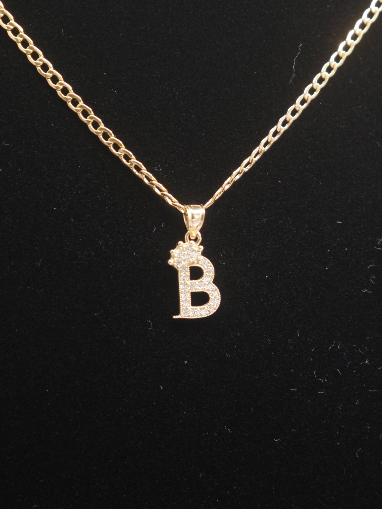 New 14K CZ Letter B And Cuban Chain I.J™