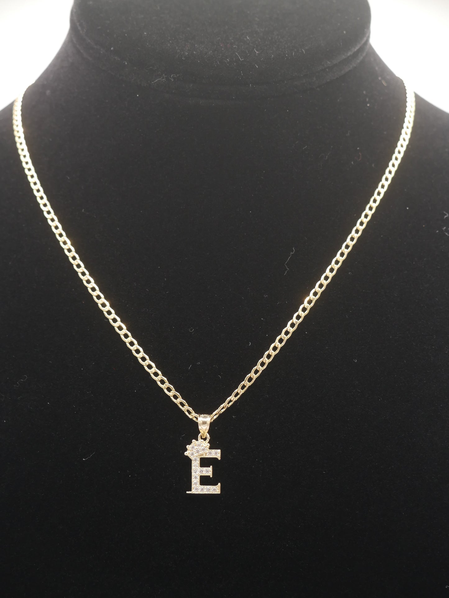 New 14K CZ Letter E And Cuban Chain I.J™