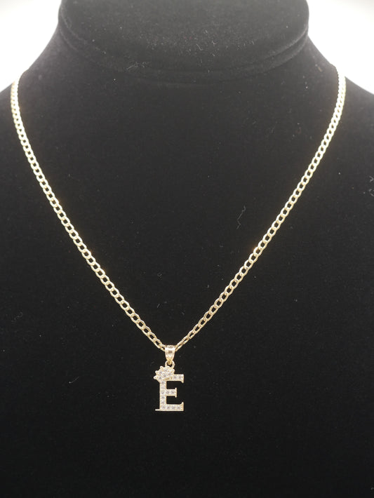 New 14K CZ Letter E And Cuban Chain I.J™