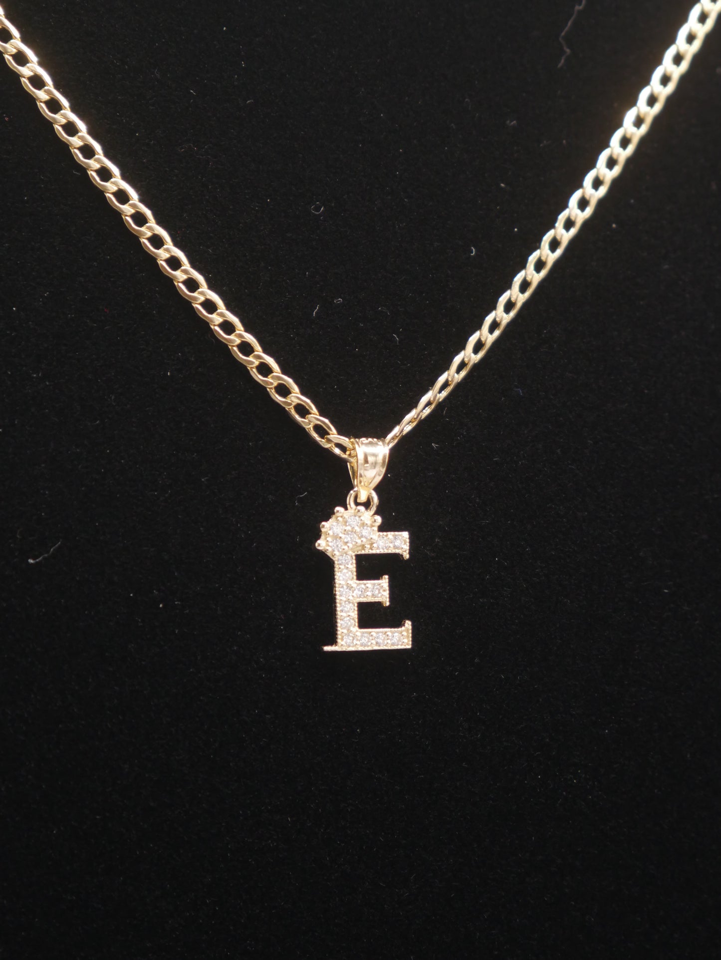New 14K CZ Letter E And Cuban Chain I.J™