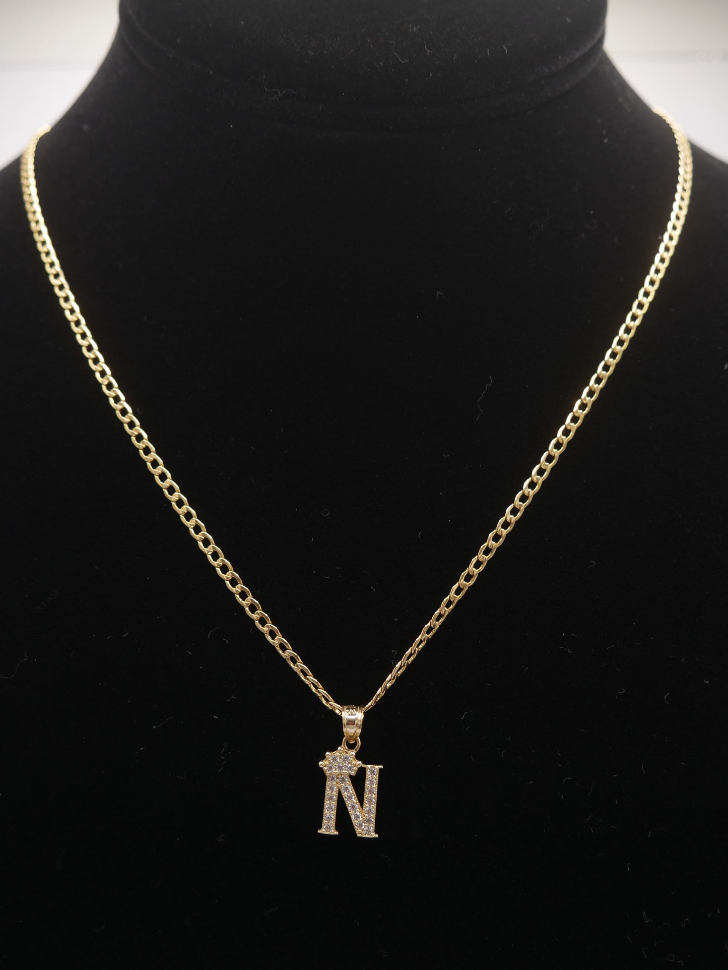 New 14K CZ Letter N And Cuban Chain I.J™