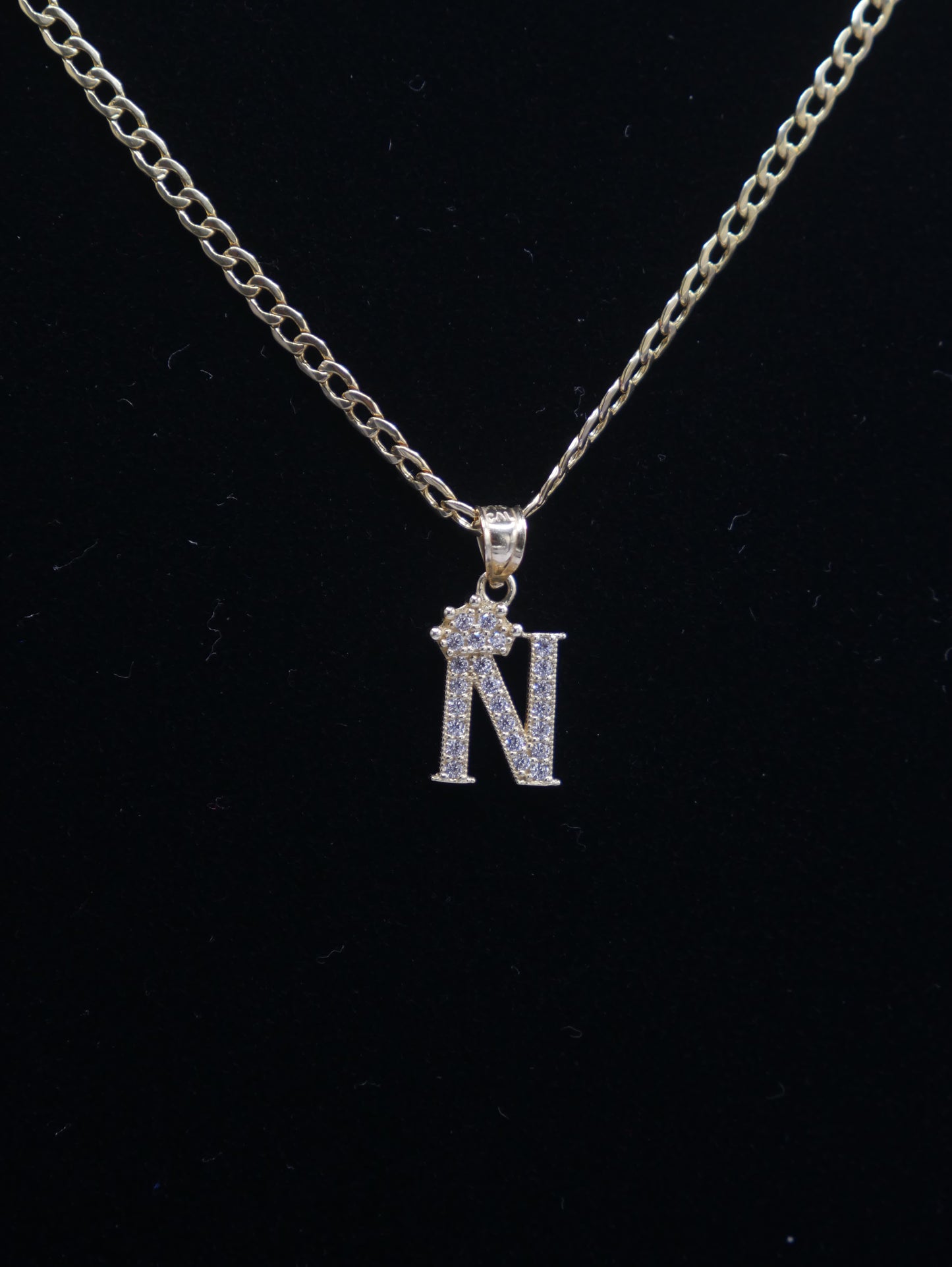 New 14K CZ Letter N And Cuban Chain I.J™