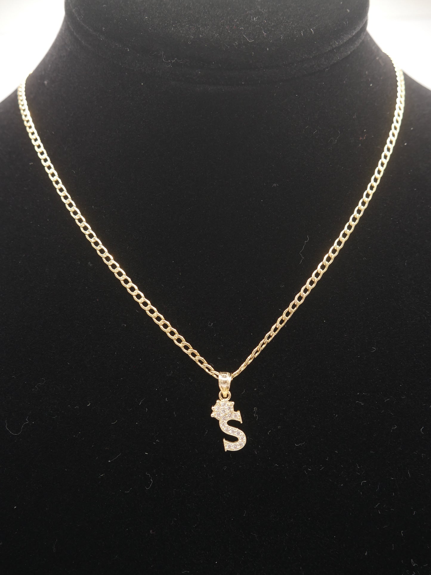 New 14K CZ Letter S And Cuban Chain I.J™