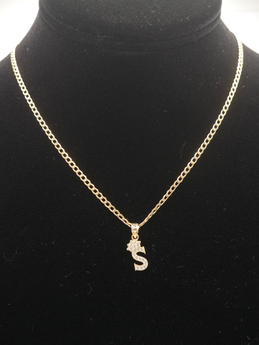New 14K CZ Letter S And Cuban Chain I.J™