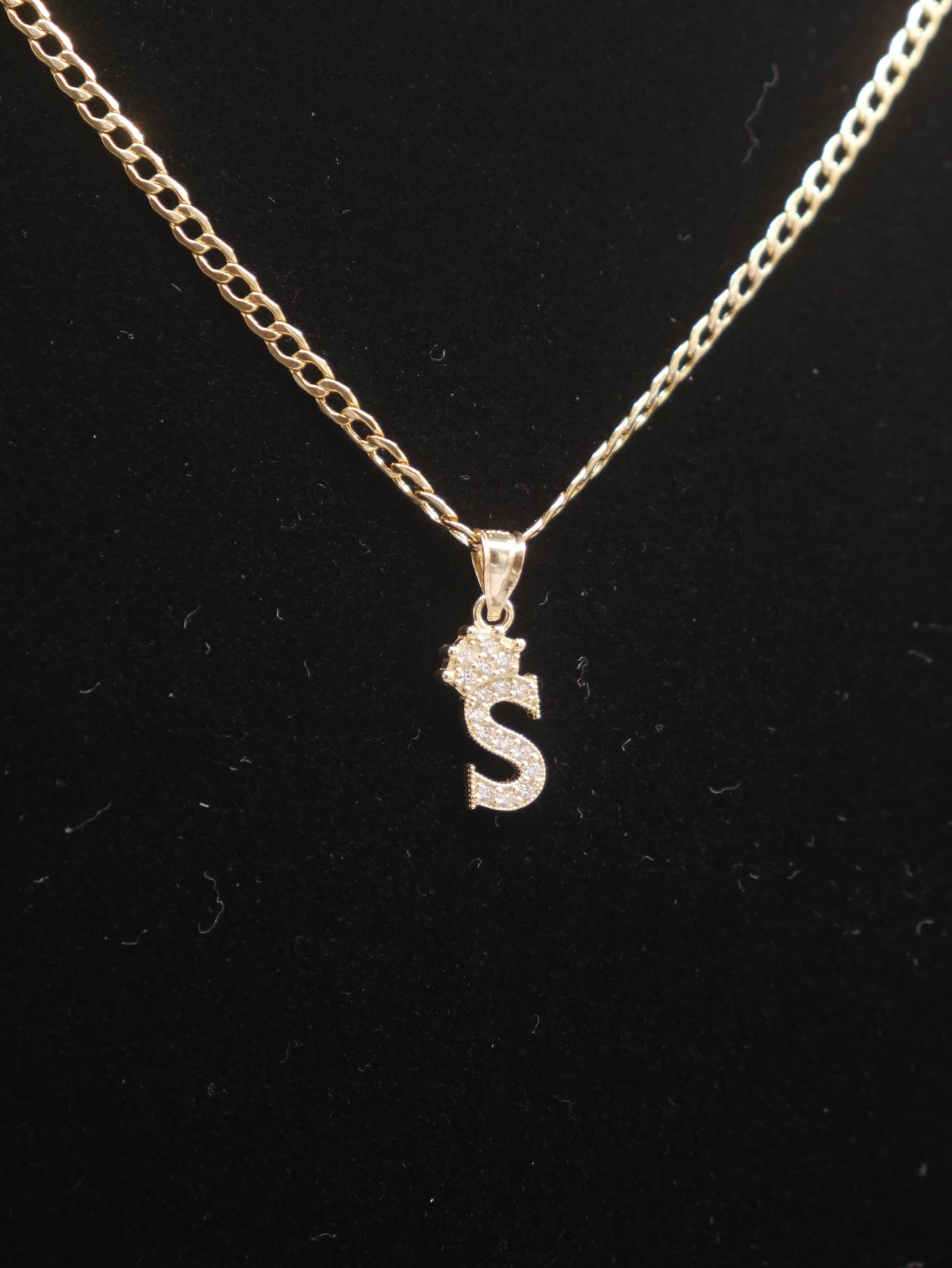New 14K CZ Letter S And Cuban Chain I.J™