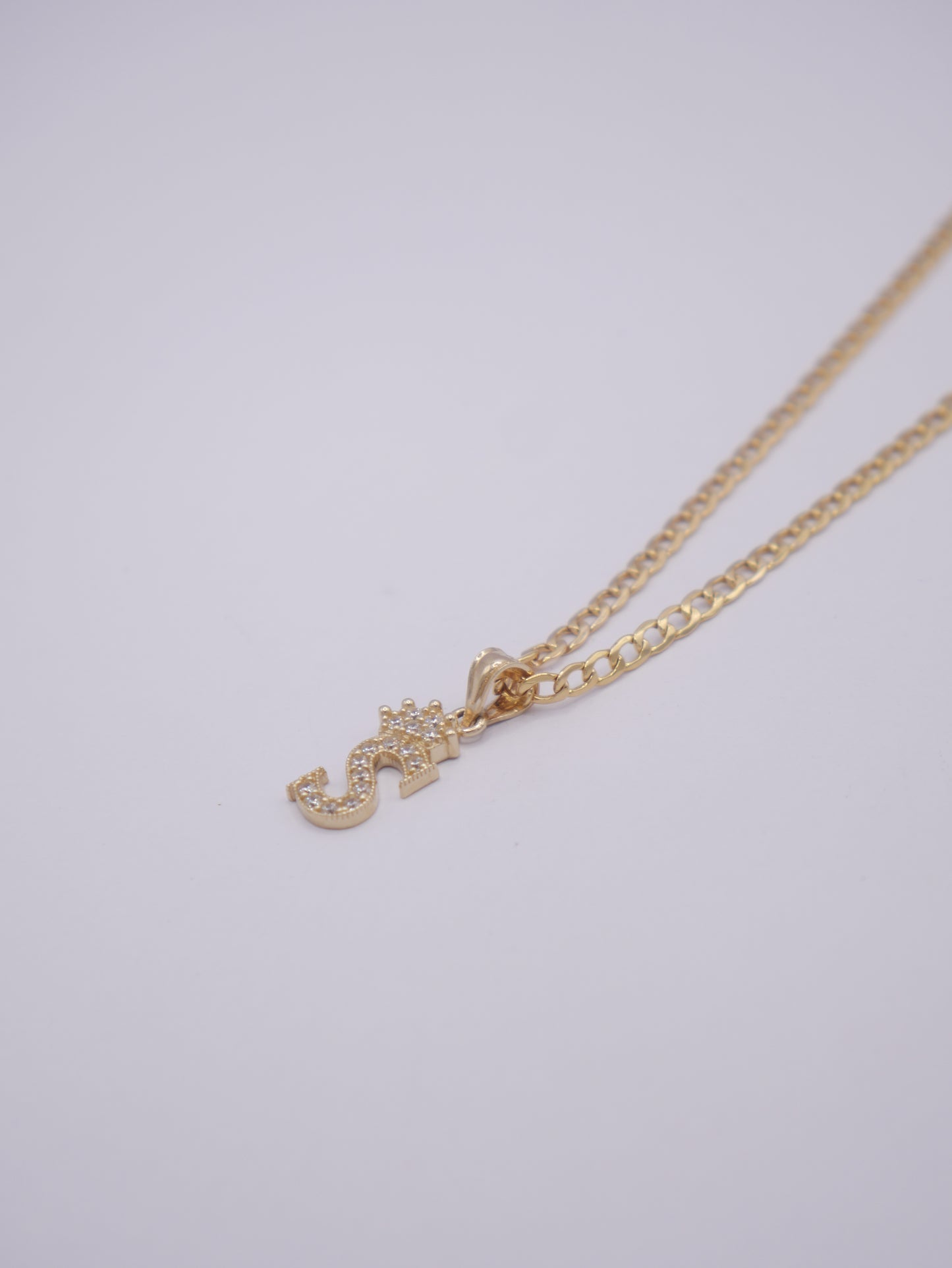 New 14K CZ Letter S And Cuban Chain I.J™
