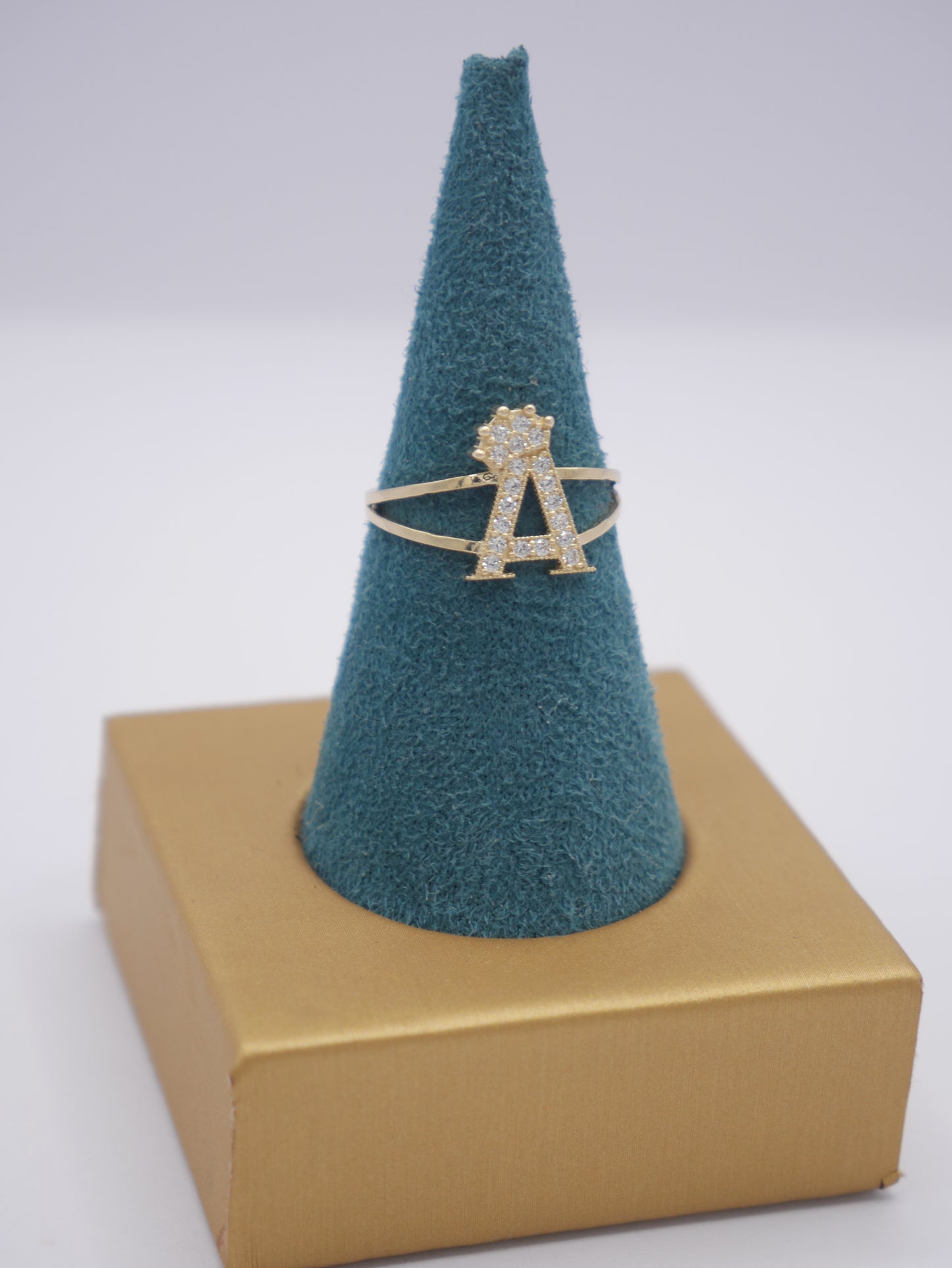 New 14K CZ Initial A Gold Ring I.J™