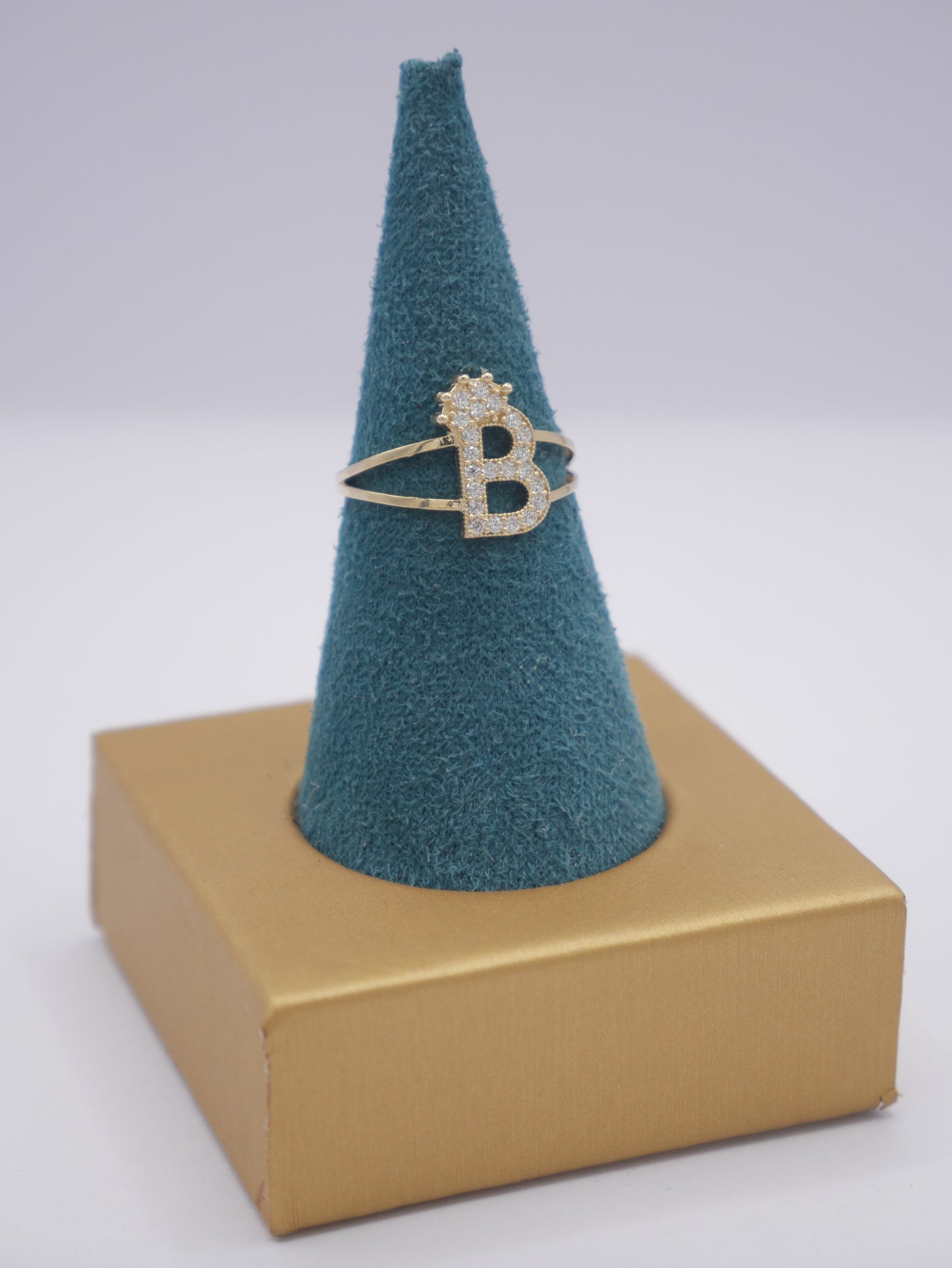 New 14K CZ Initial B Gold Ring I.J™