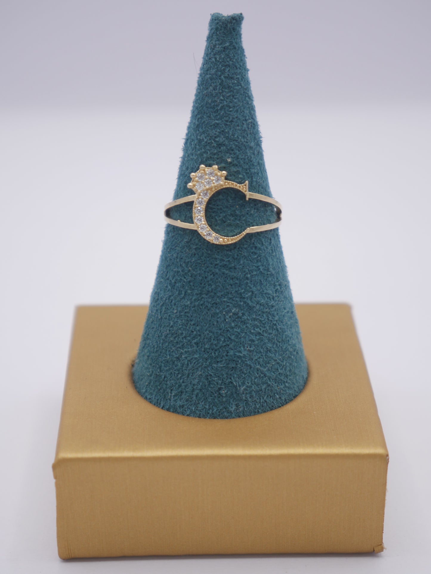 New 14K CZ Initial C Gold Ring I.J™