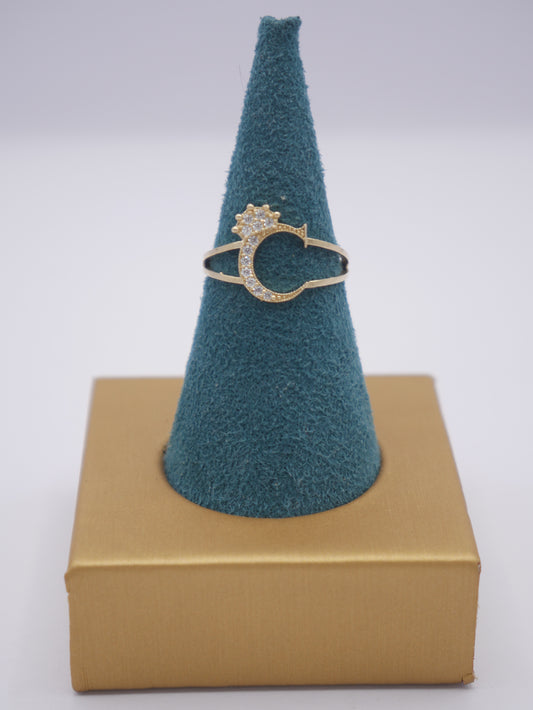 New 14K CZ Initial C Gold Ring I.J™