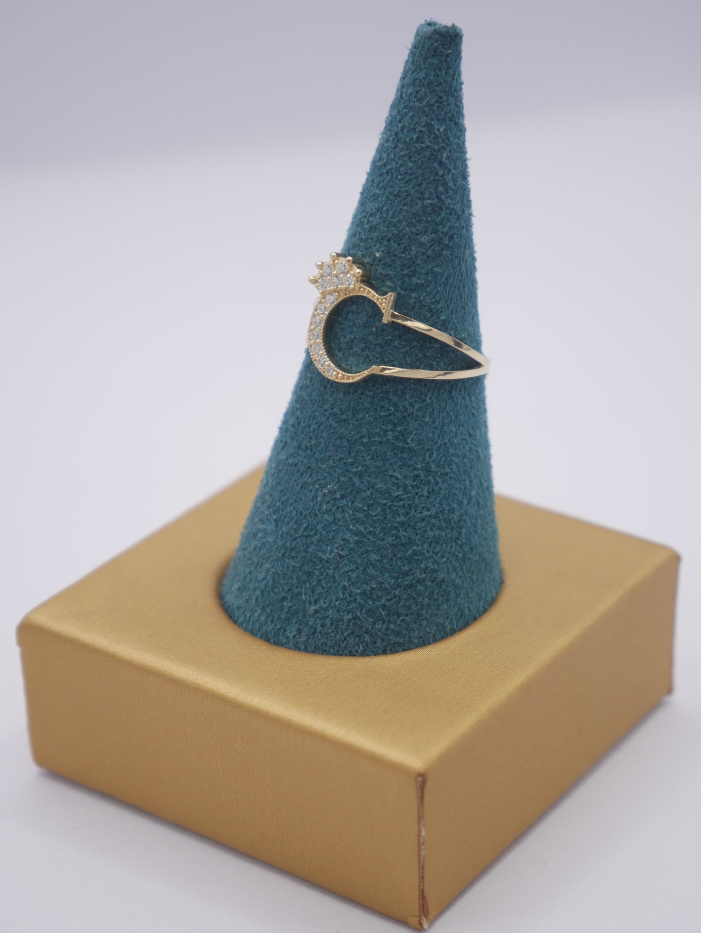 New 14K CZ Initial C Gold Ring I.J™