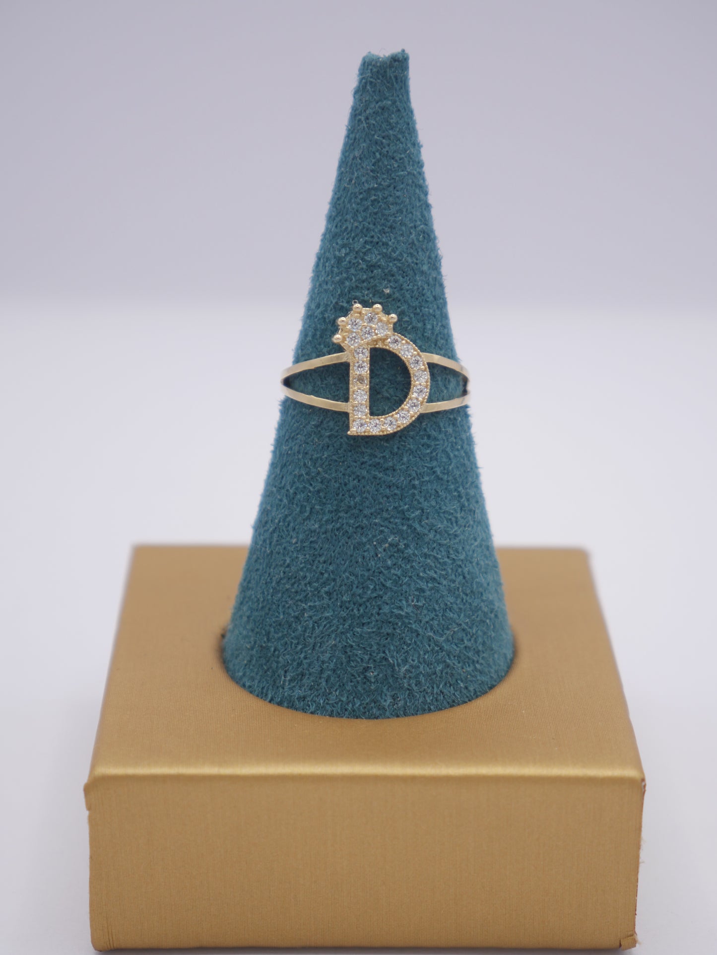 New 14K CZ Initial D Gold Ring I.J™