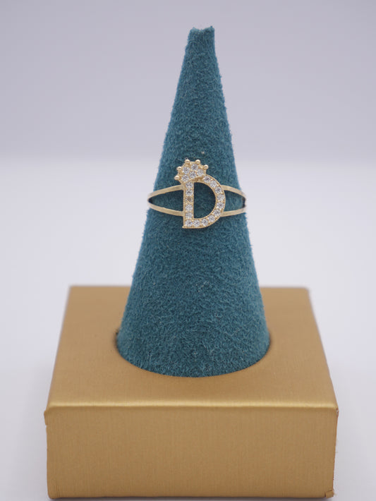New 14K CZ Initial D Gold Ring I.J™