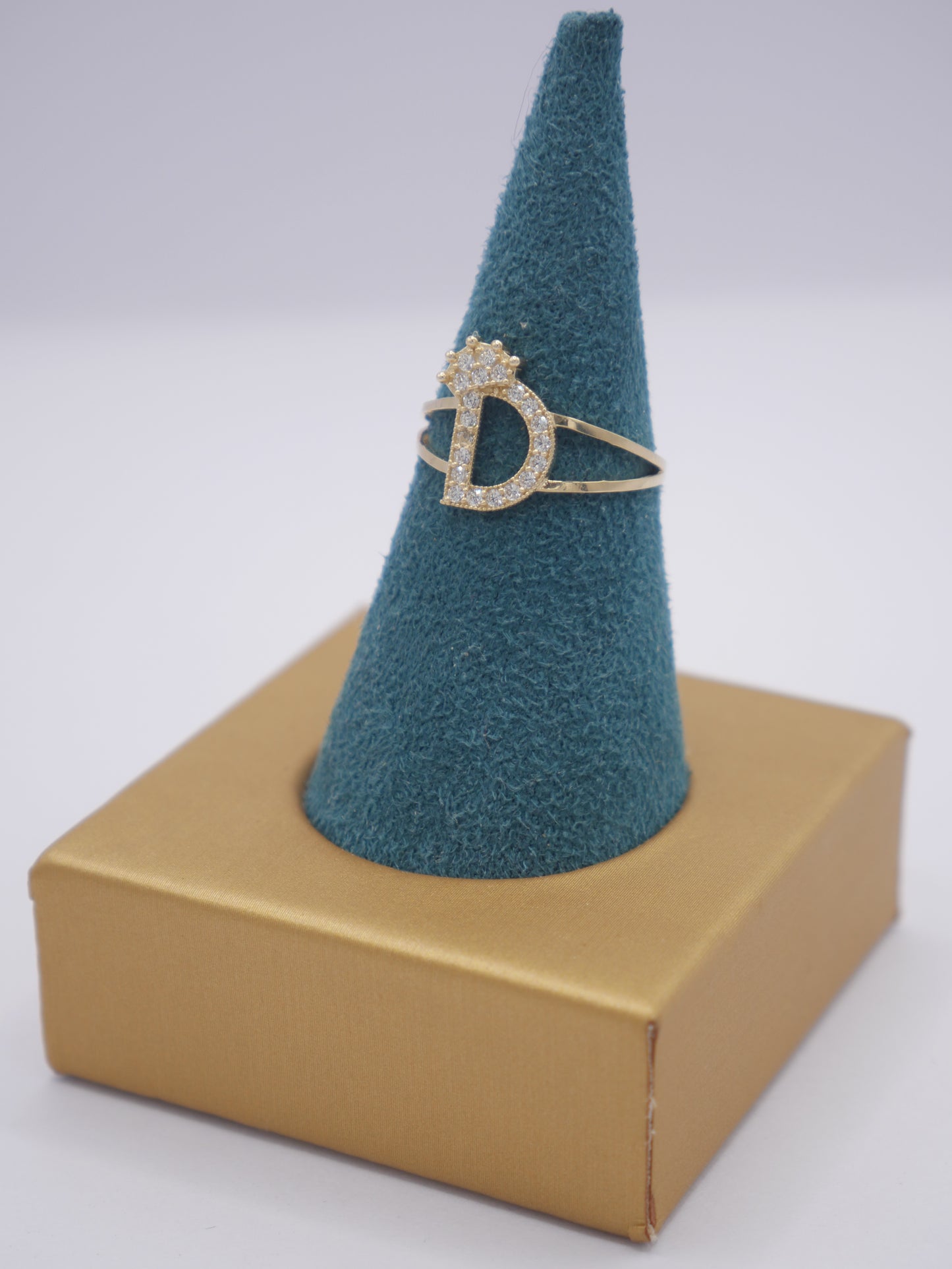 New 14K CZ Initial D Gold Ring I.J™