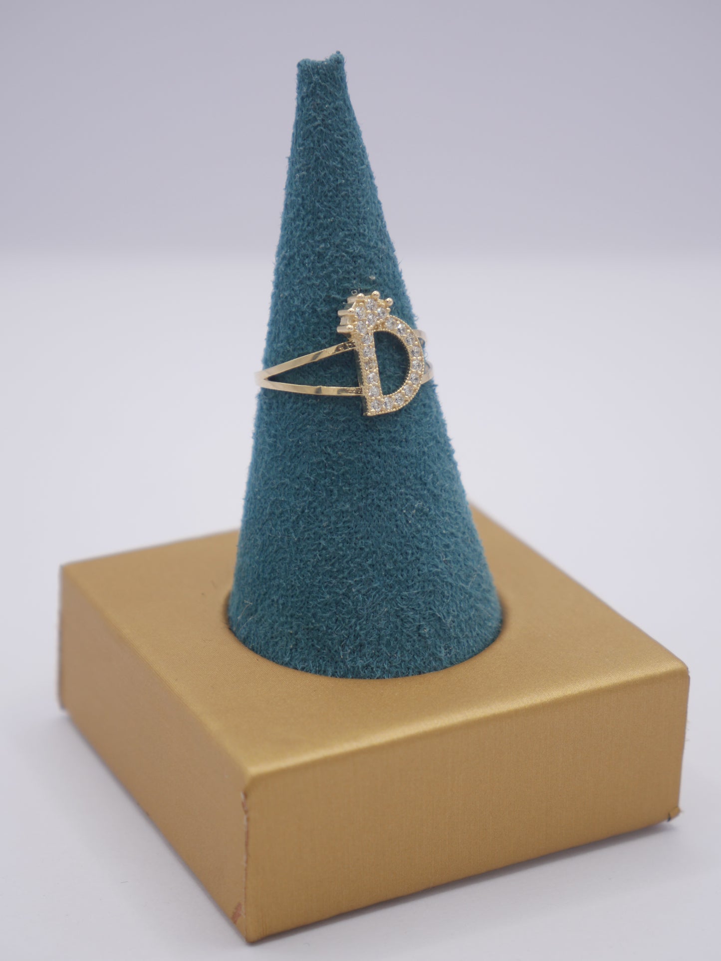 New 14K CZ Initial D Gold Ring I.J™