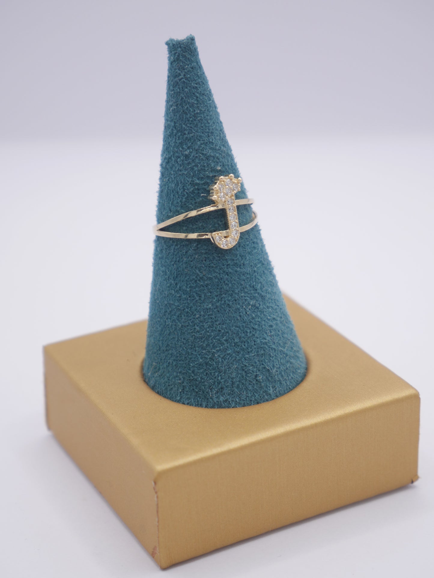 New 14K CZ Initial J Gold Ring I.J™