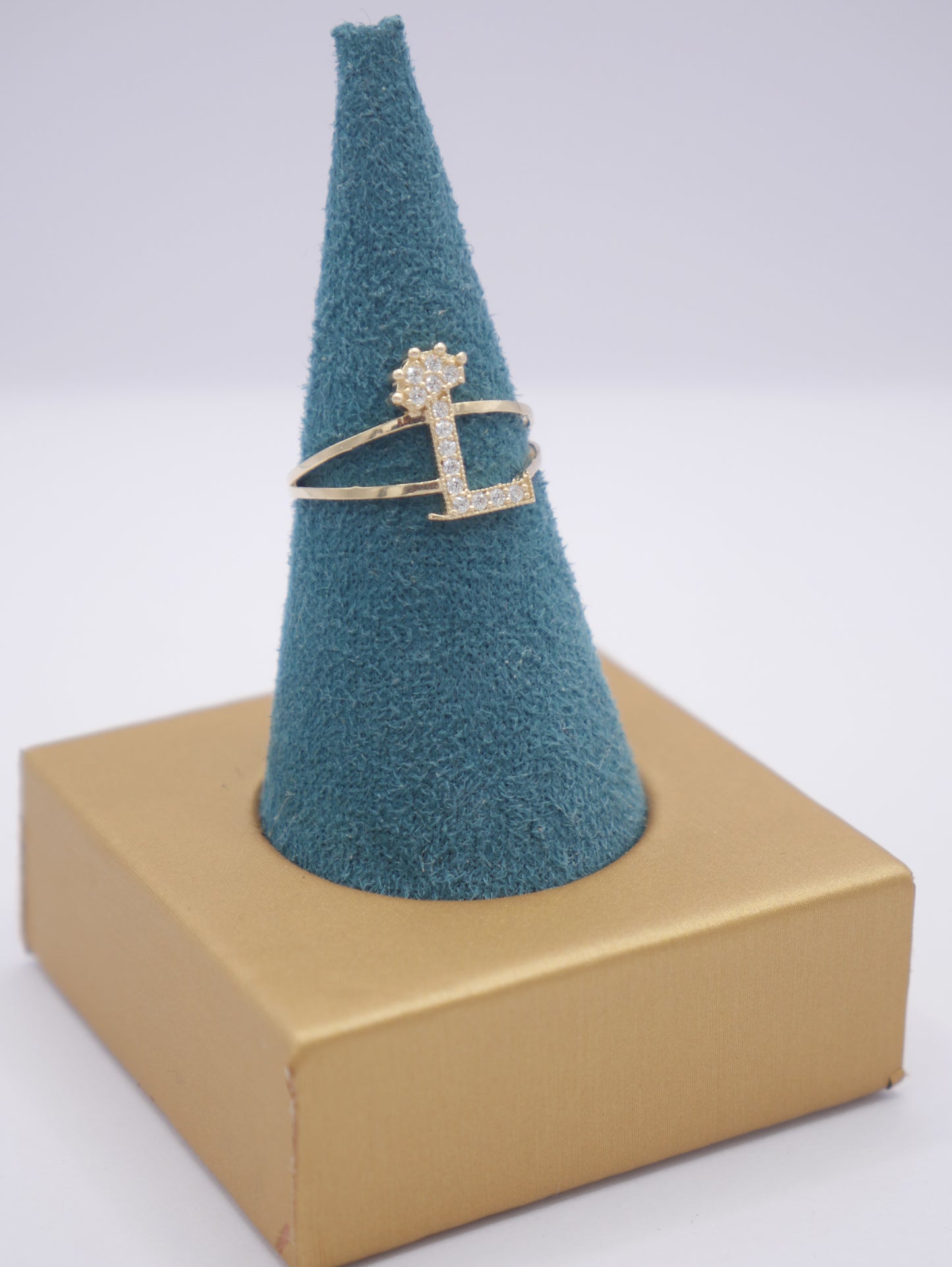 New 14K CZ Initial L Gold Ring I.J™