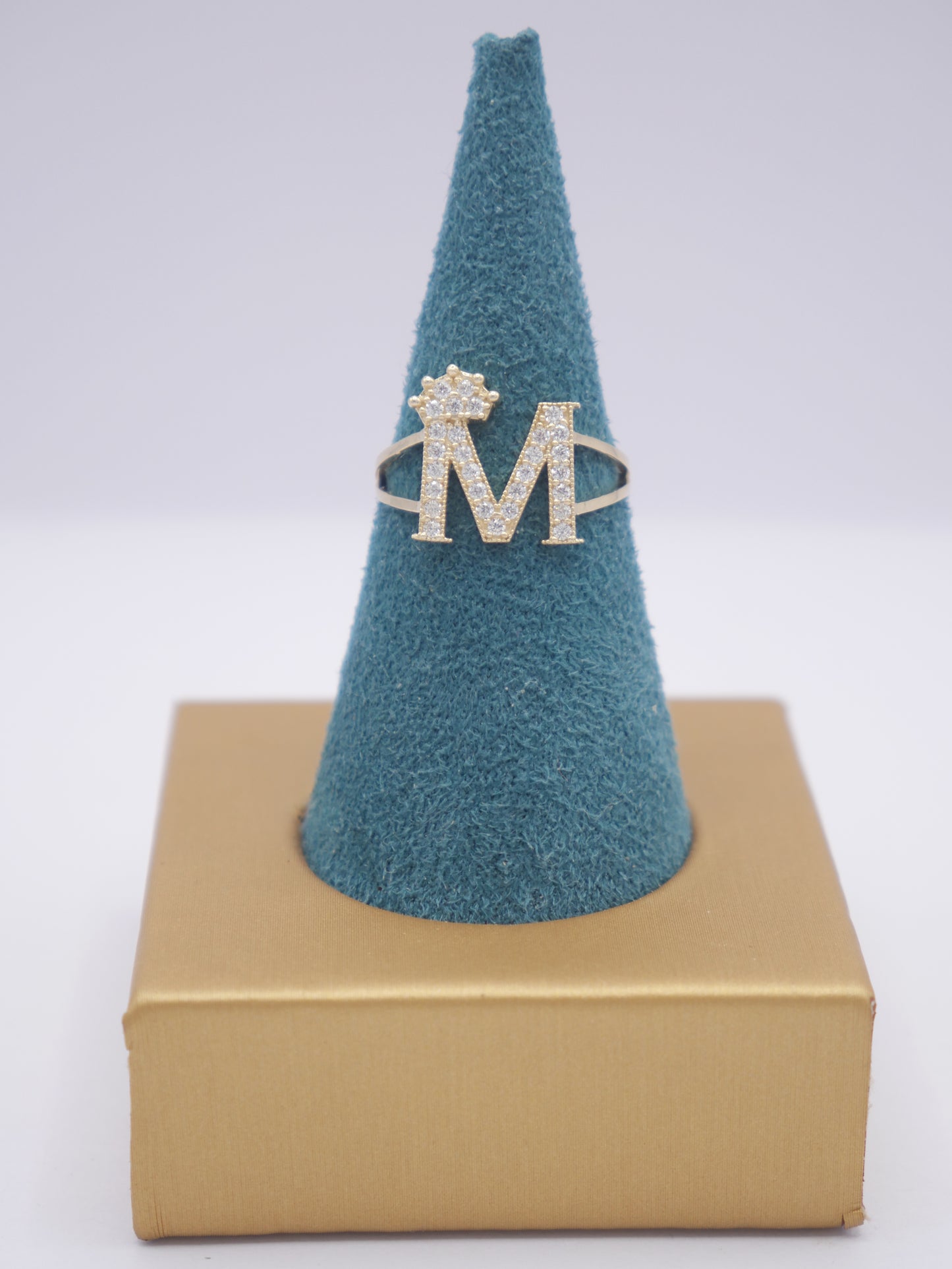 New 14K CZ Initial M Gold Ring I.J™