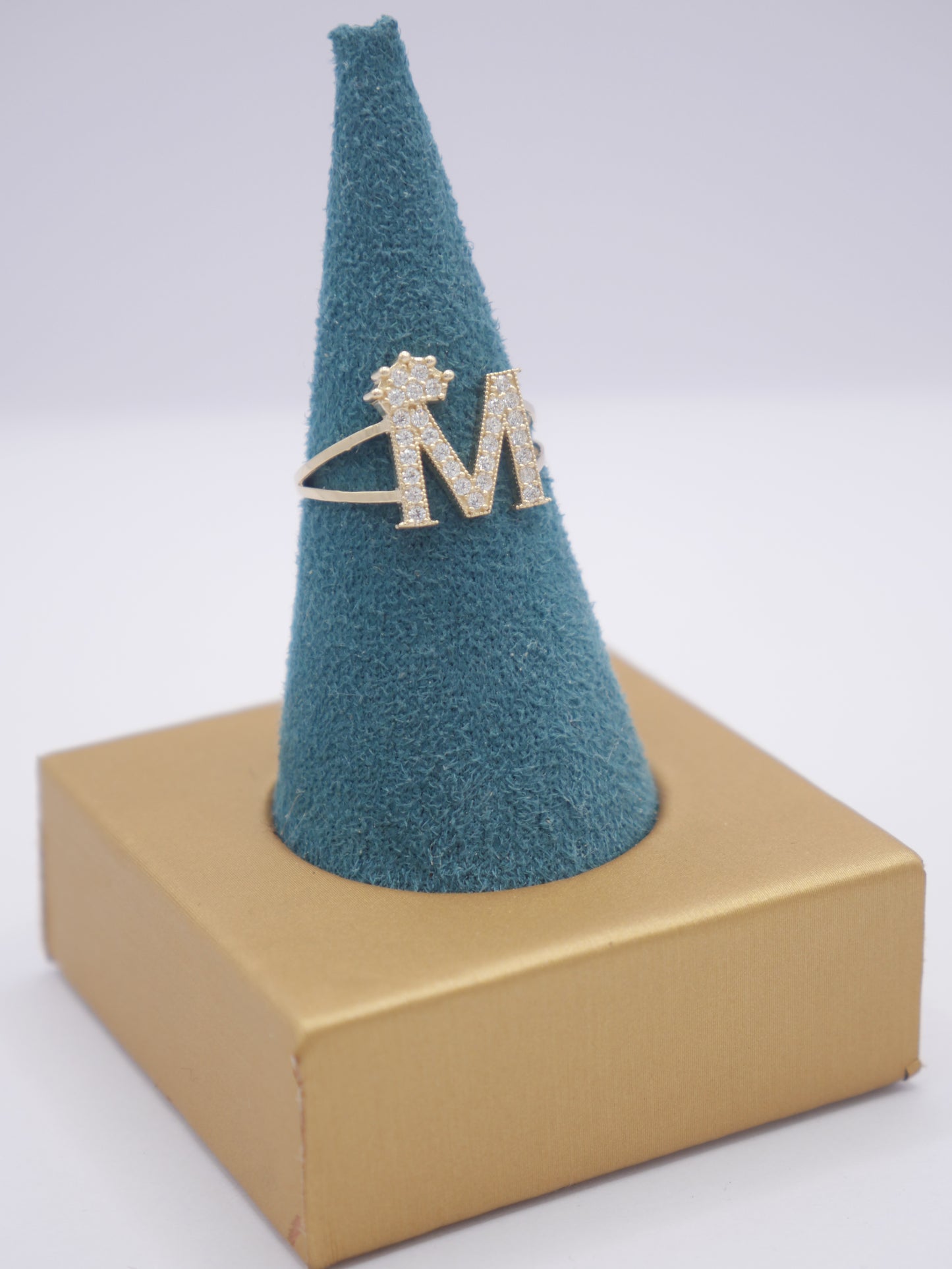 New 14K CZ Initial M Gold Ring I.J™