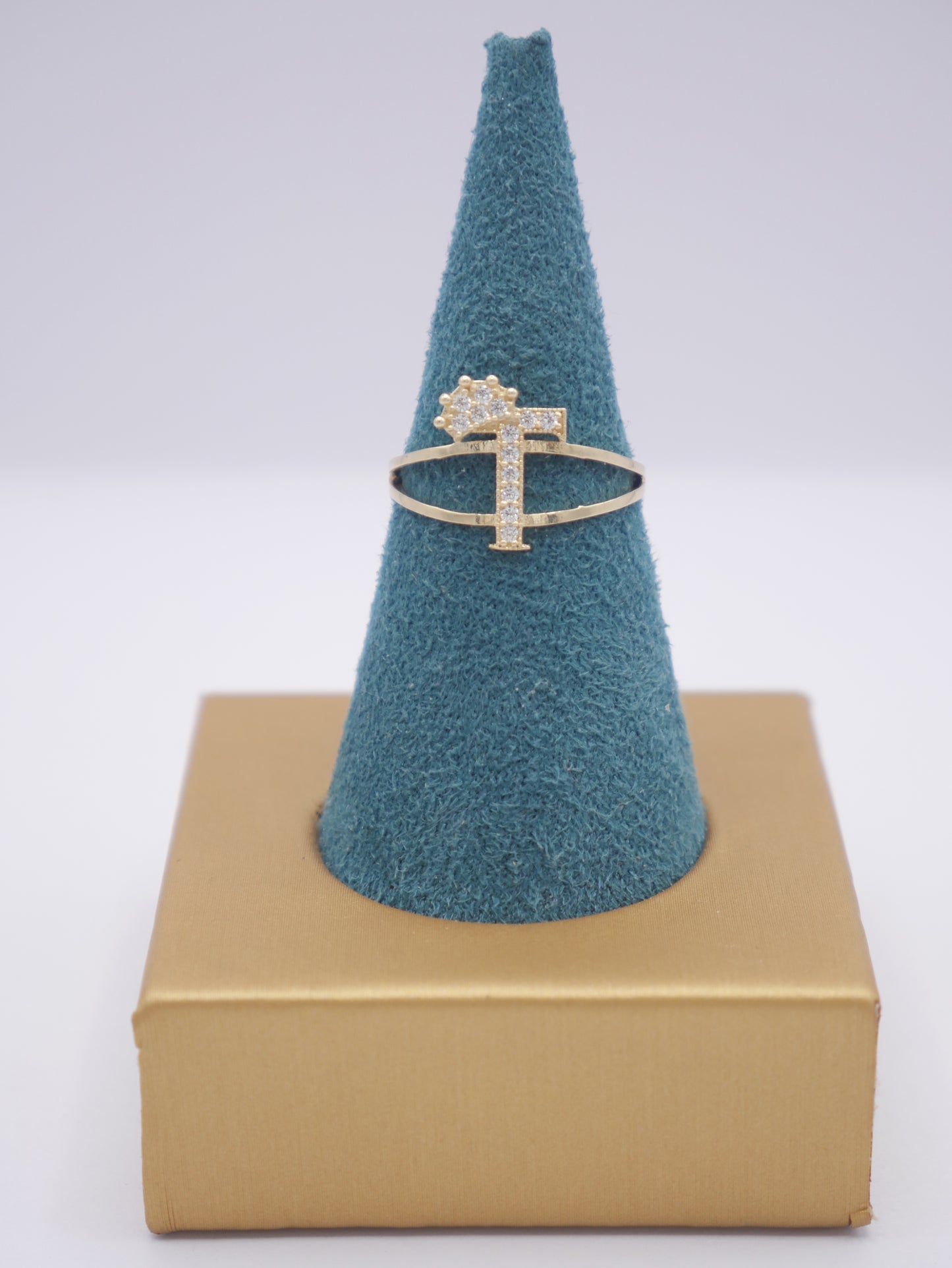 New 14K CZ Initial T Gold Ring I.J™