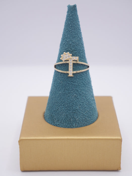 New 14K CZ Initial T Gold Ring I.J™